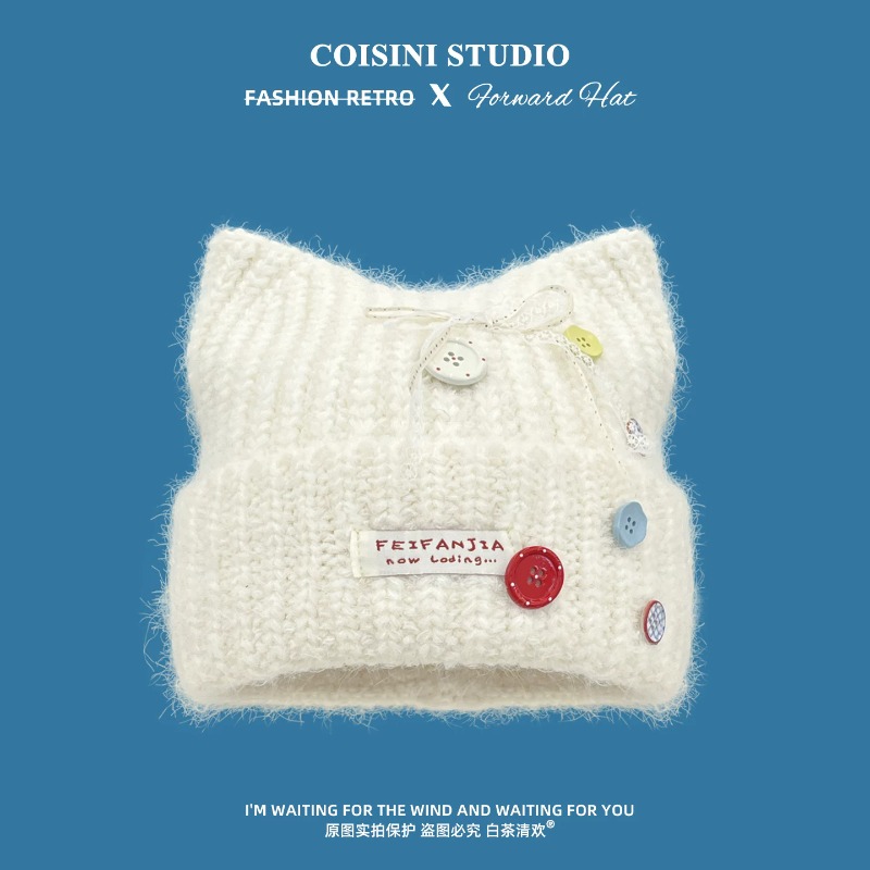 Y2K Cute Cat Ear Knit Beanies  - огляд і ціна Beanie Cuffed Knit