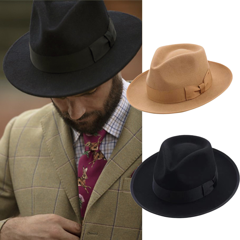 Black Fedora Hat Unisex Wide B - огляд і ціна Fedora Hat Wool